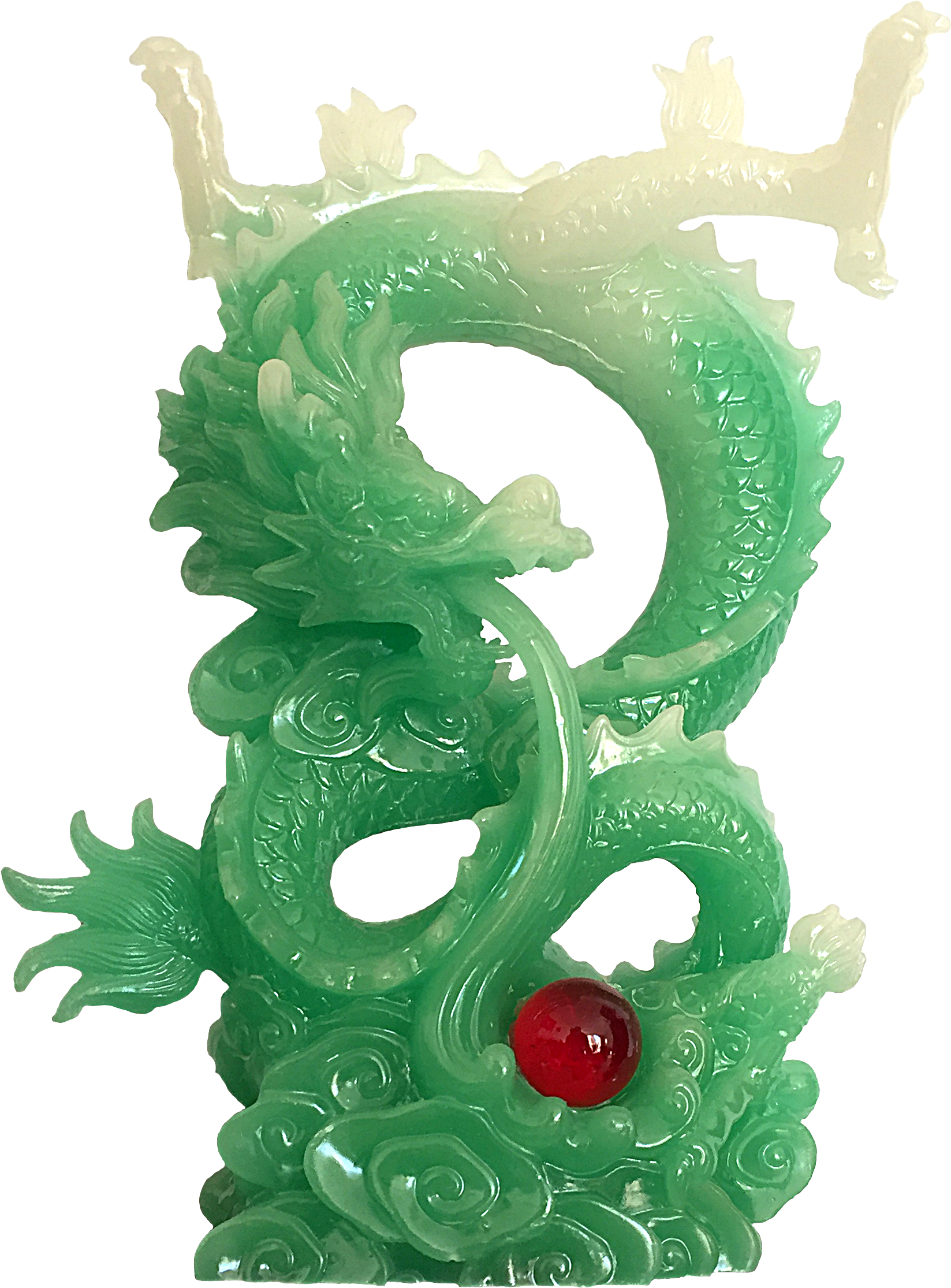 Jade Dragon Sculpturewith Red Stone PNG with transparent background