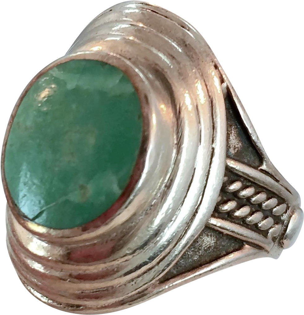 Jade Stone Silver Ring PNG with transparent background