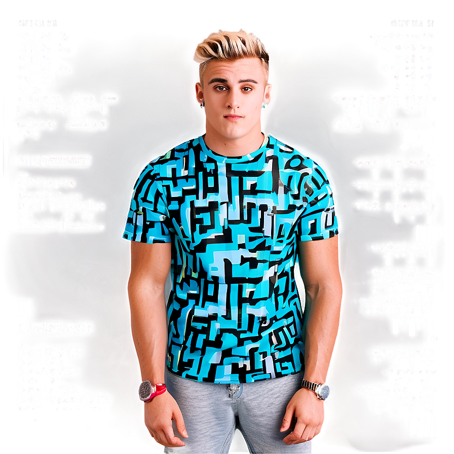 Jake Paul Blue Patterned Shirt PNG image with a transparent background, free high-resolution download