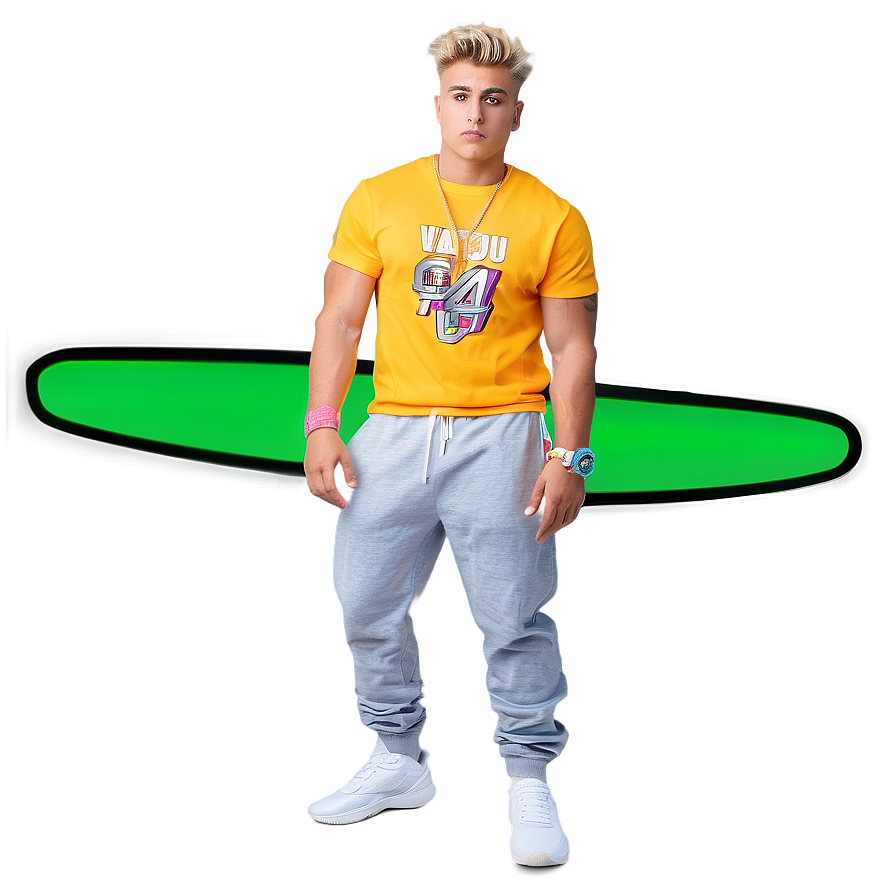 Jake Paul Standing With Green Hoverboard PNG image with a transparent background, free high-resolution download