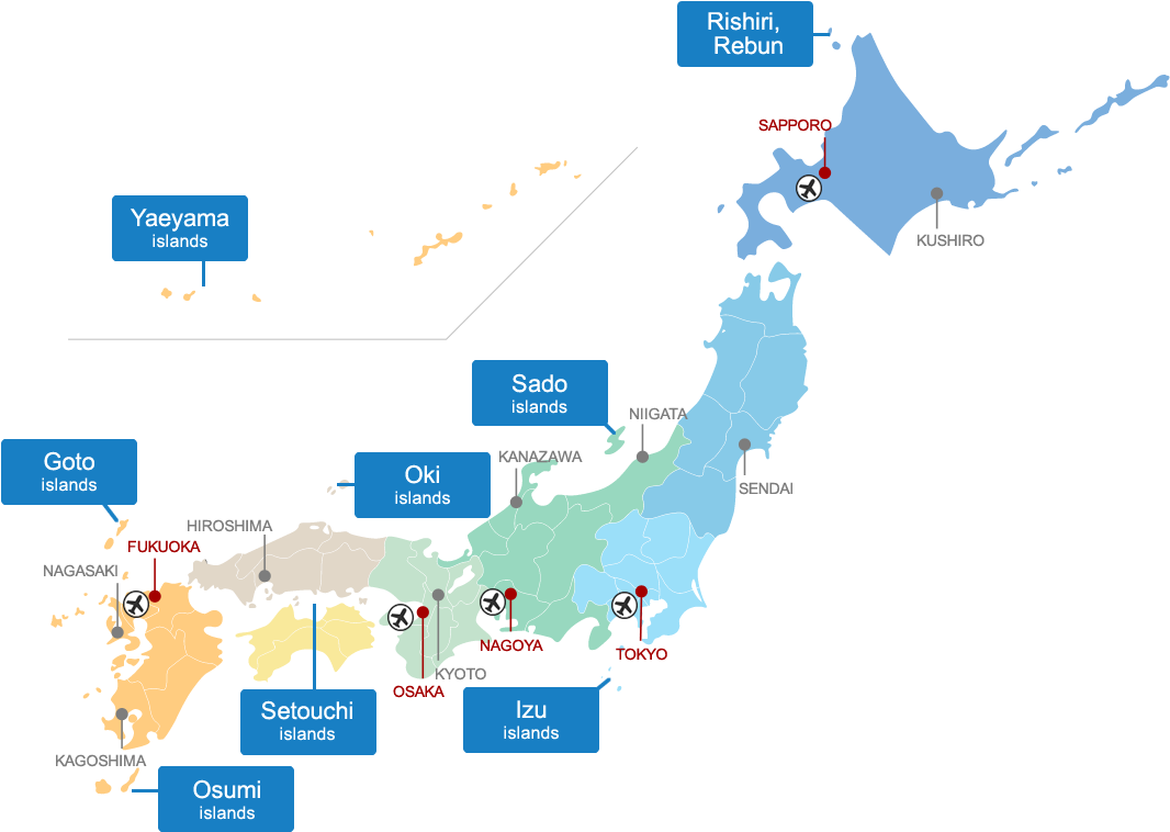 Japan Island Groups Map PNG with transparent background