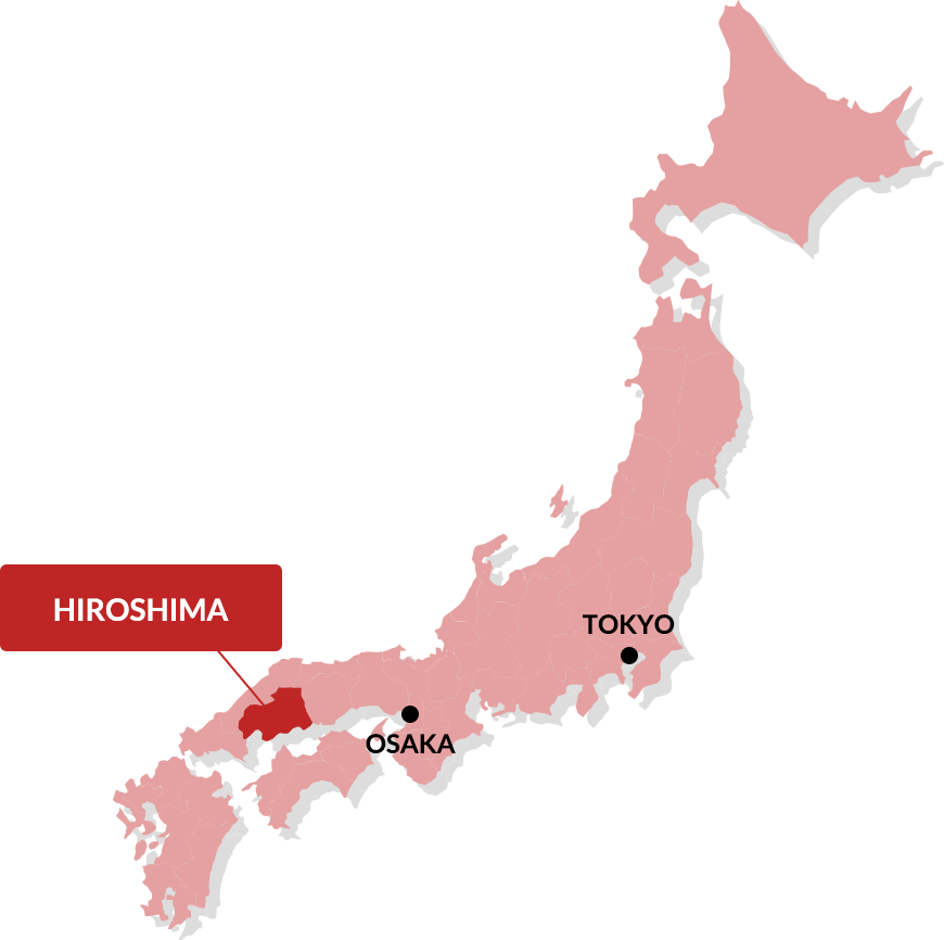 Japan Map Highlighting Hiroshima Osaka Tokyo PNG with transparent background