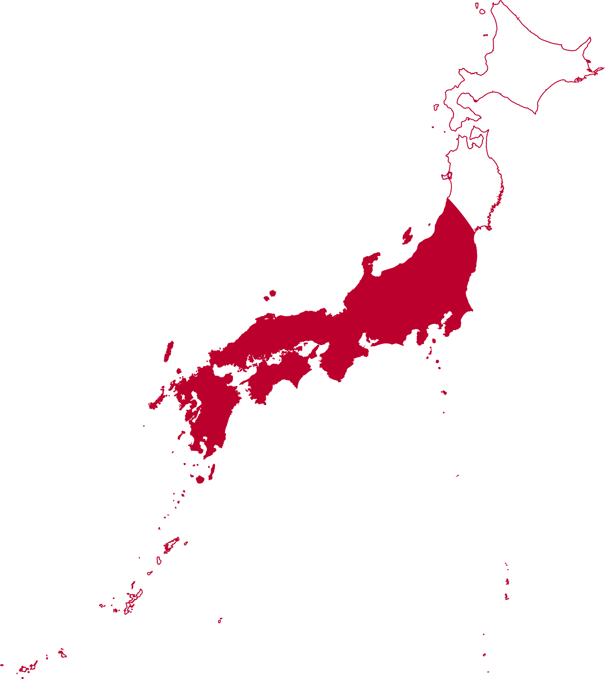 Japan Map Red Silhouette PNG with transparent background