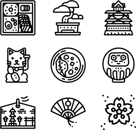 Japanese Culture Icons Set PNG with transparent background