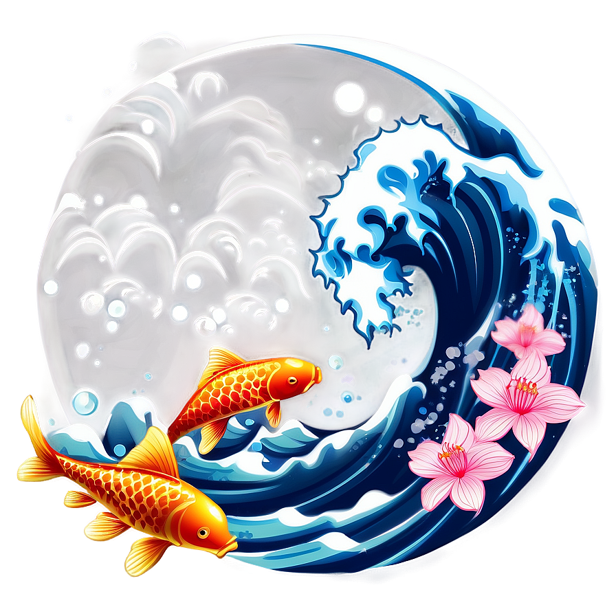 Japanese Wave And Koi Fish Png 34