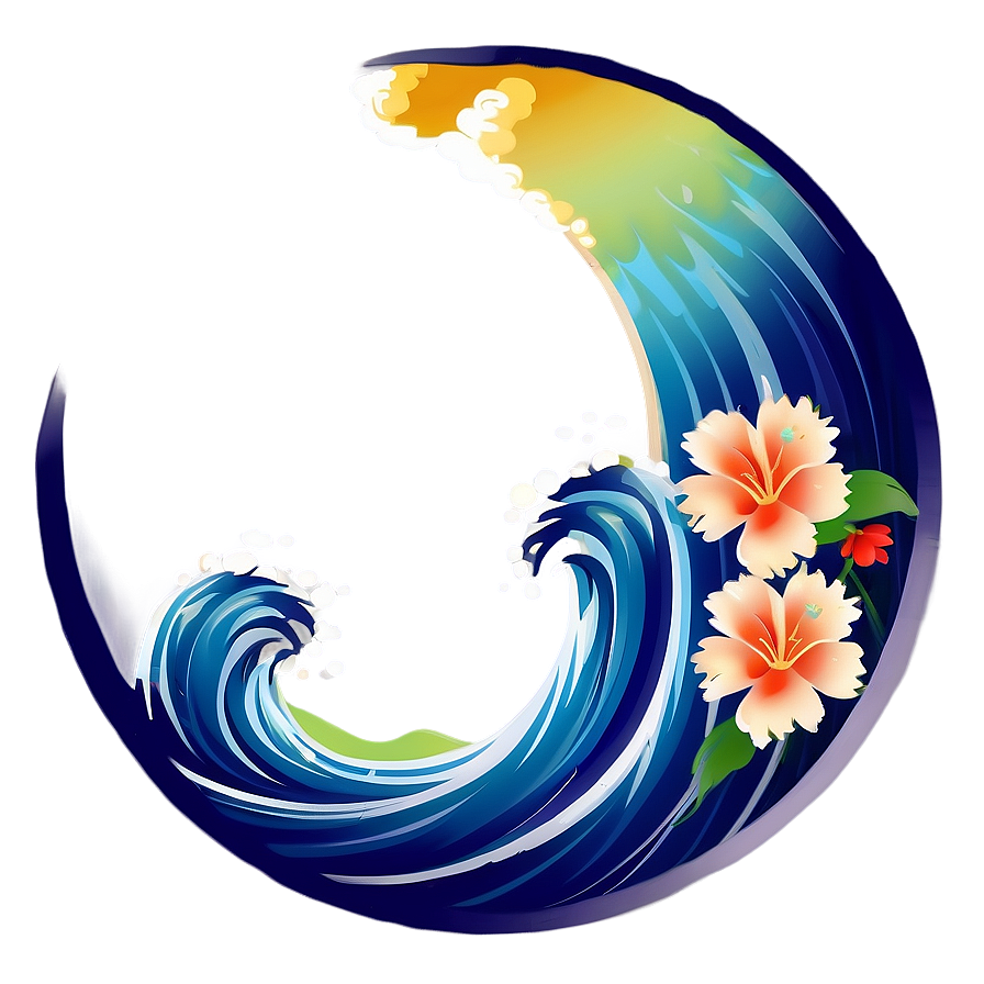 Japanese Wave With Flowers Png 42