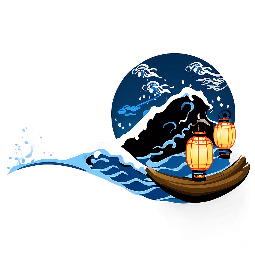 Japanese Wave With Lanterns Png Eye