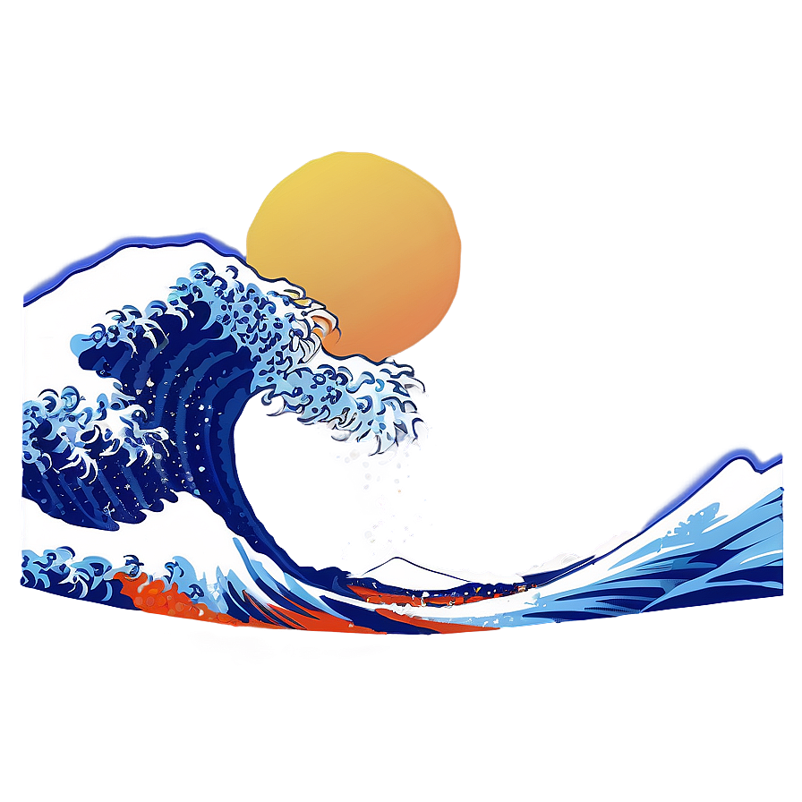 Japanese Wave With Mount Fuji Png Ood62