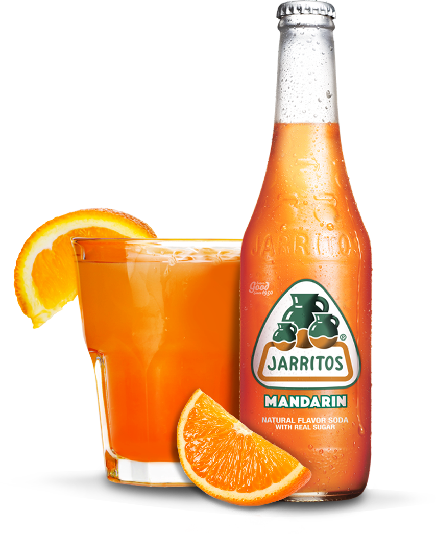 Jarritos Mandarin Soda Bottleand Glass