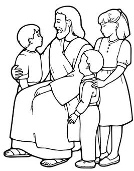 Jesus With Children Line Art PNG with transparent background
