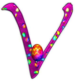 Jeweled Easter Egg Letter V PNG with transparent background