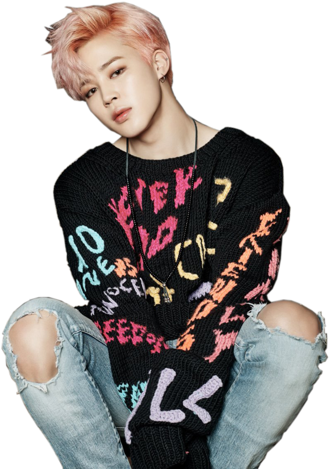Jimin Pink Hair Edgy Look PNG with transparent background