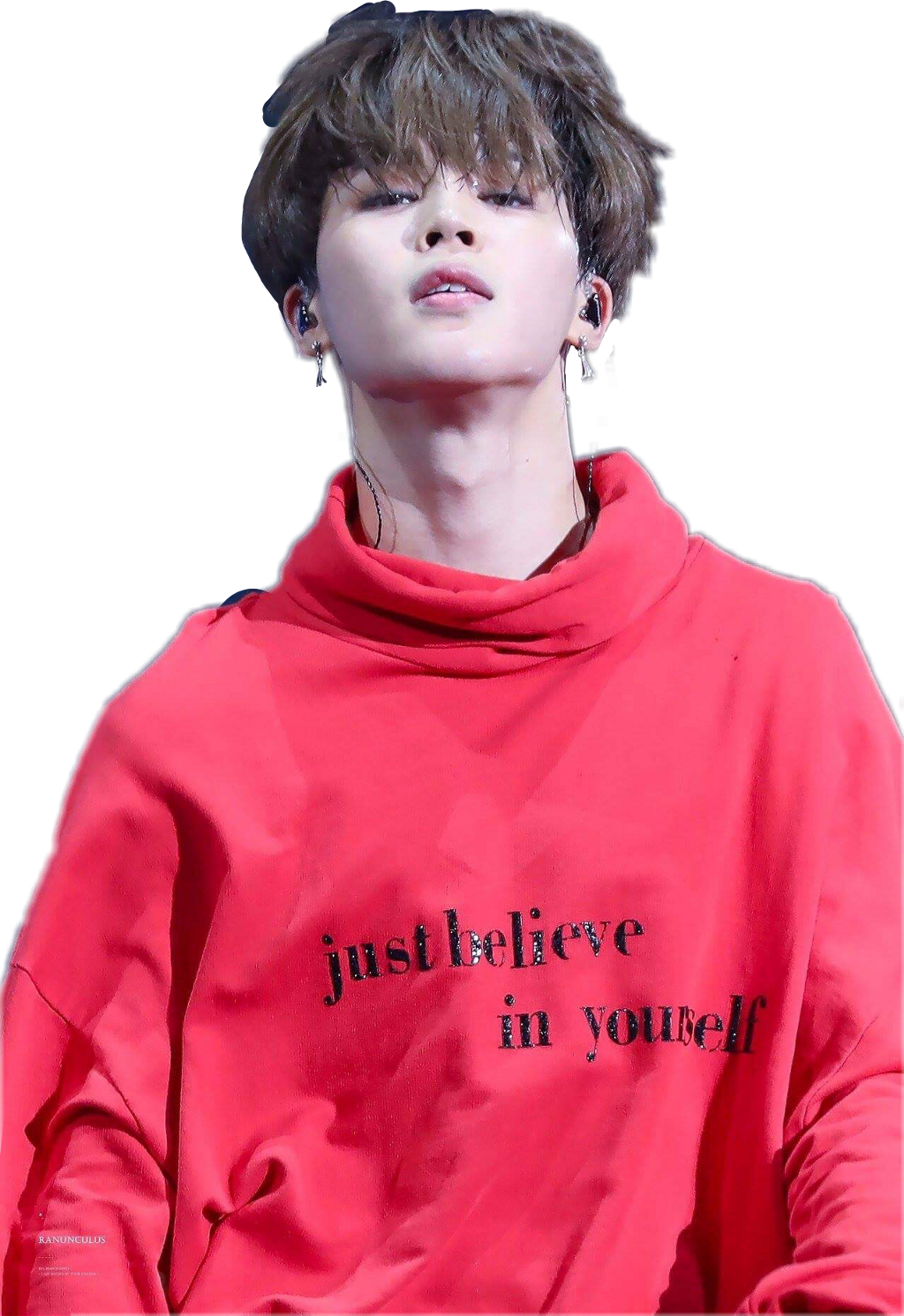 Jimin Red Sweatshirt Inspiration PNG with transparent background