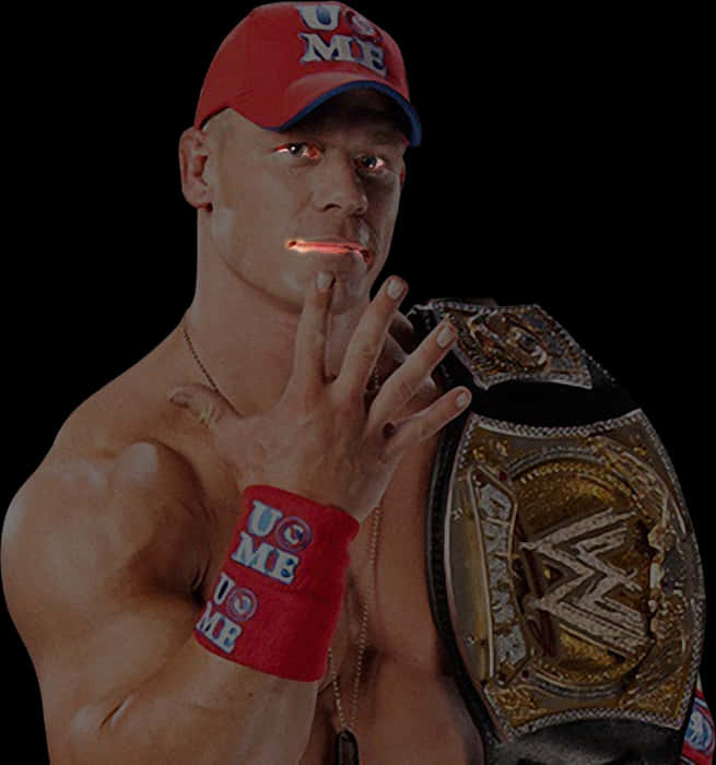 John Cena Championship Belt Pose PNG with transparent background