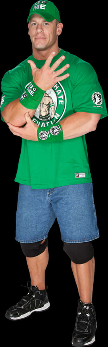 John Cena Green Shirt Pose