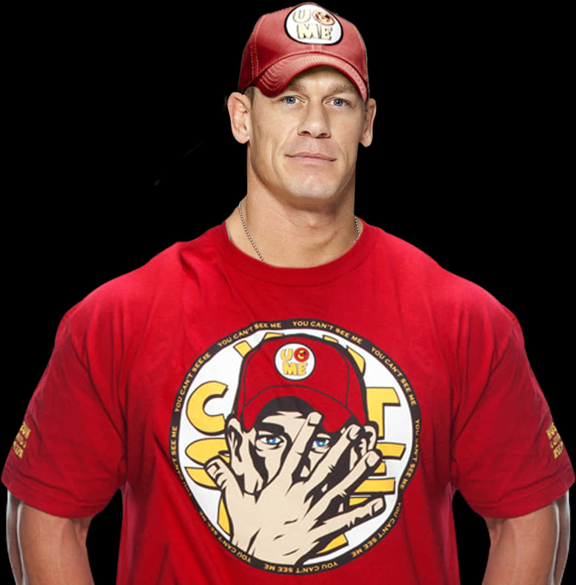 John Cena Red Shirtand Cap PNG with transparent background