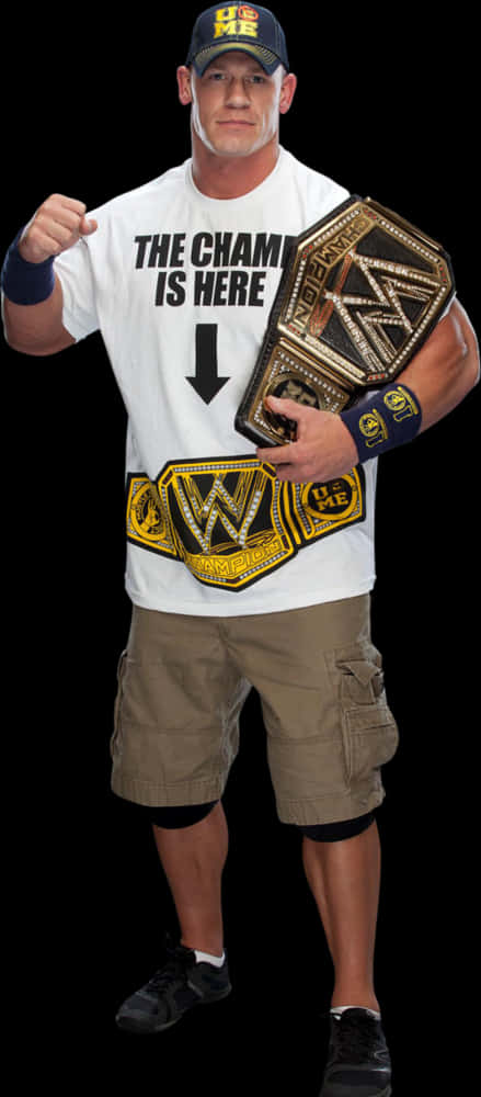 John Cena W W E Champion Pose PNG with transparent background