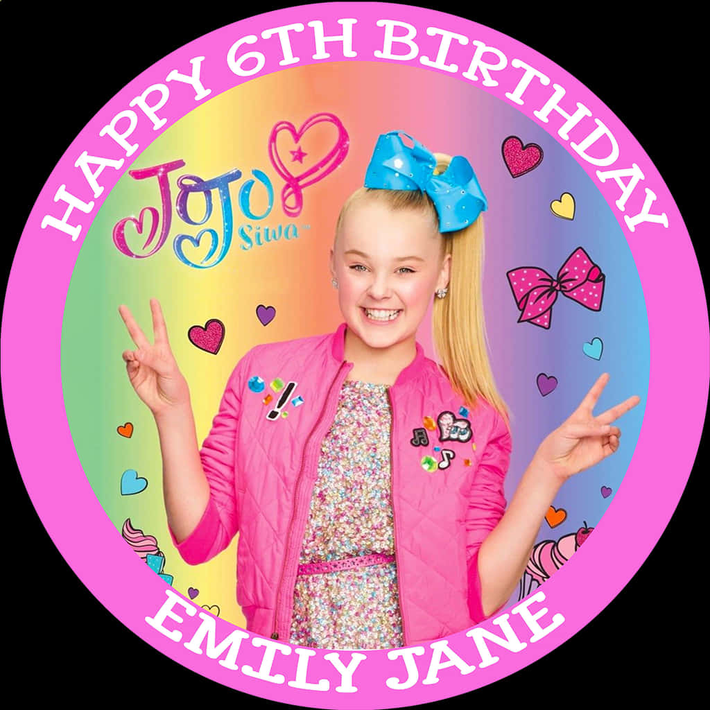 Jojo Siwa Personalised Edible Round Birthday Cake Topper, HD Png Download PNG with transparent background