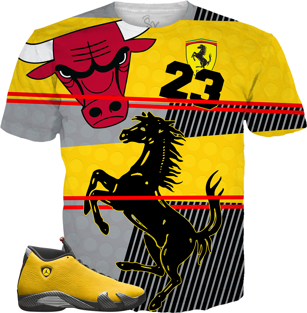 Jordan 14 Yellow Ferrari Shirt, HD Png Download PNG with transparent background