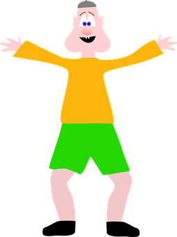 Joyful Cartoon Character Spread Arms