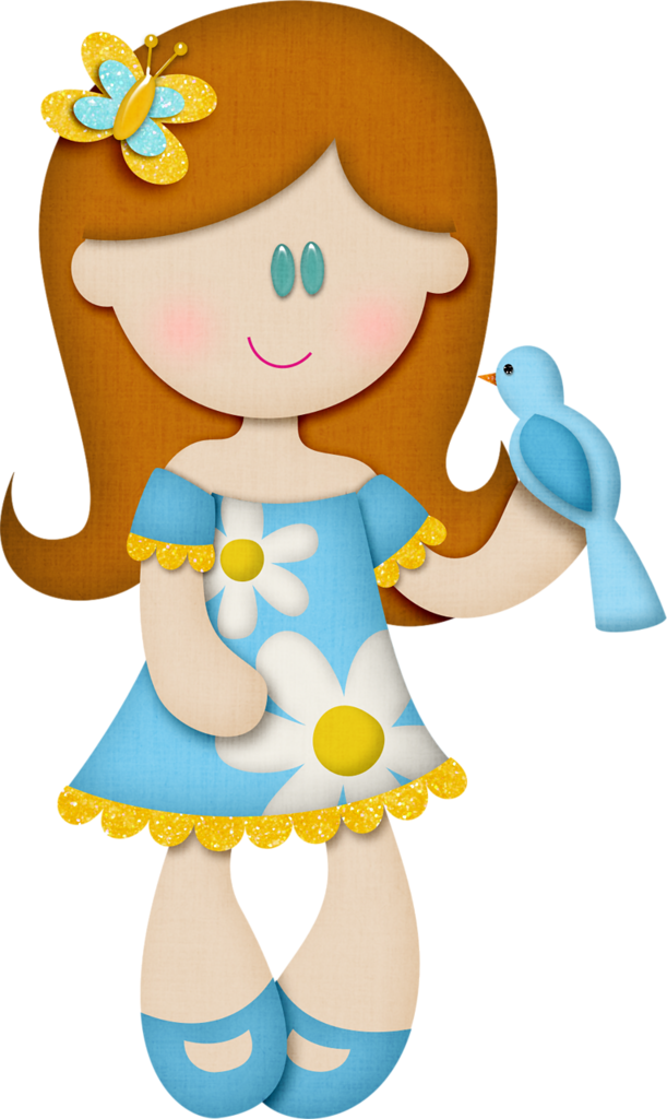 Joyful Cartoon Girlwith Birdand Butterfly