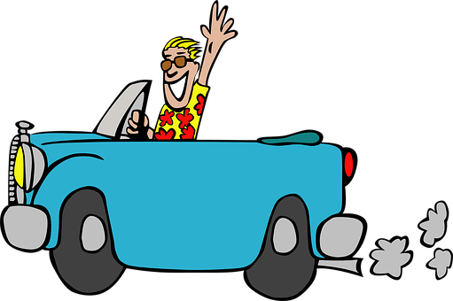 Joyful Cartoon Man Driving Car