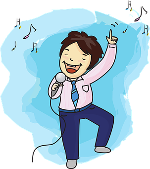 Joyful Karaoke Singer Cartoon PNG with transparent background