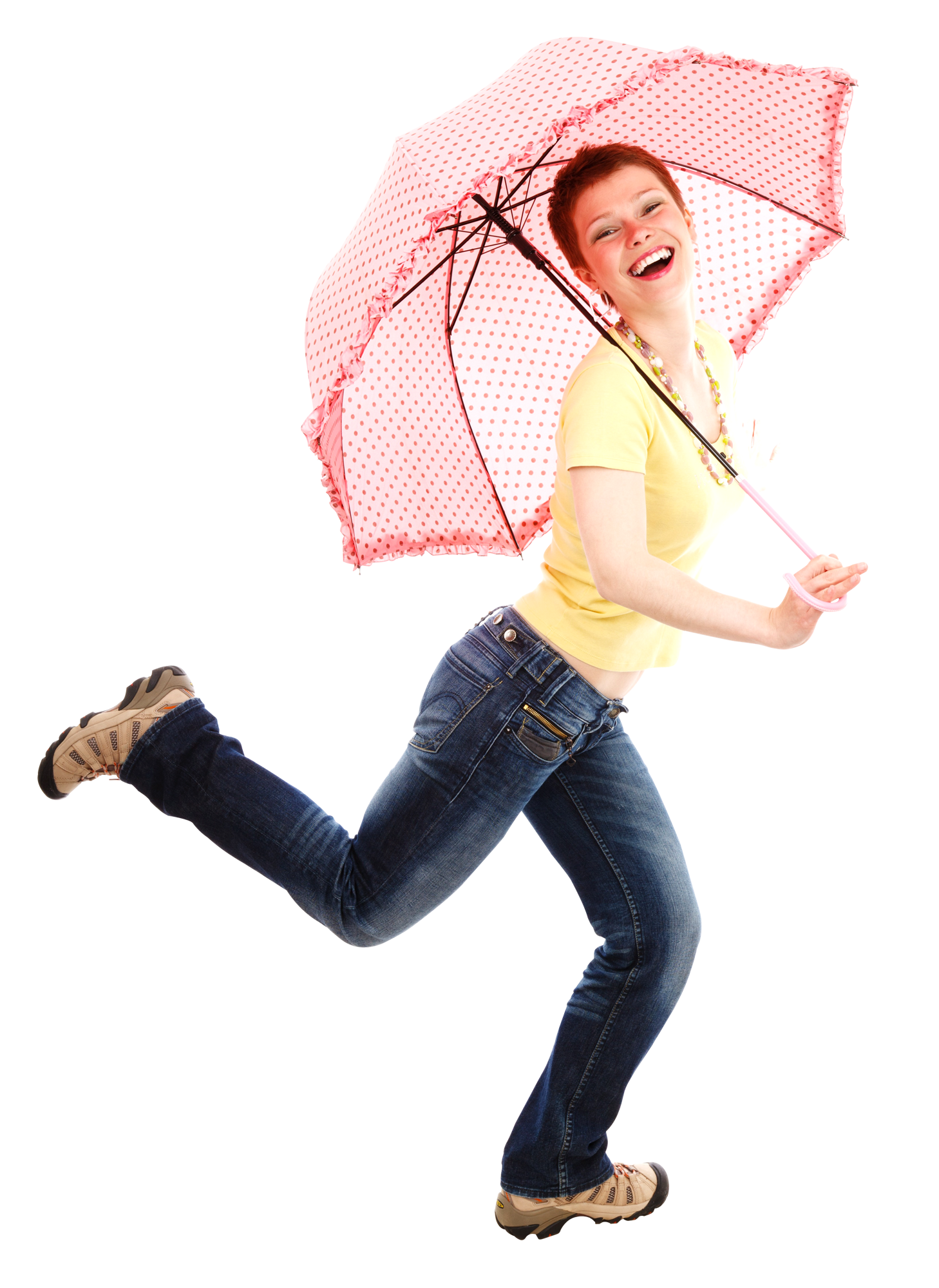 Joyful Woman With Umbrella PNG with transparent background