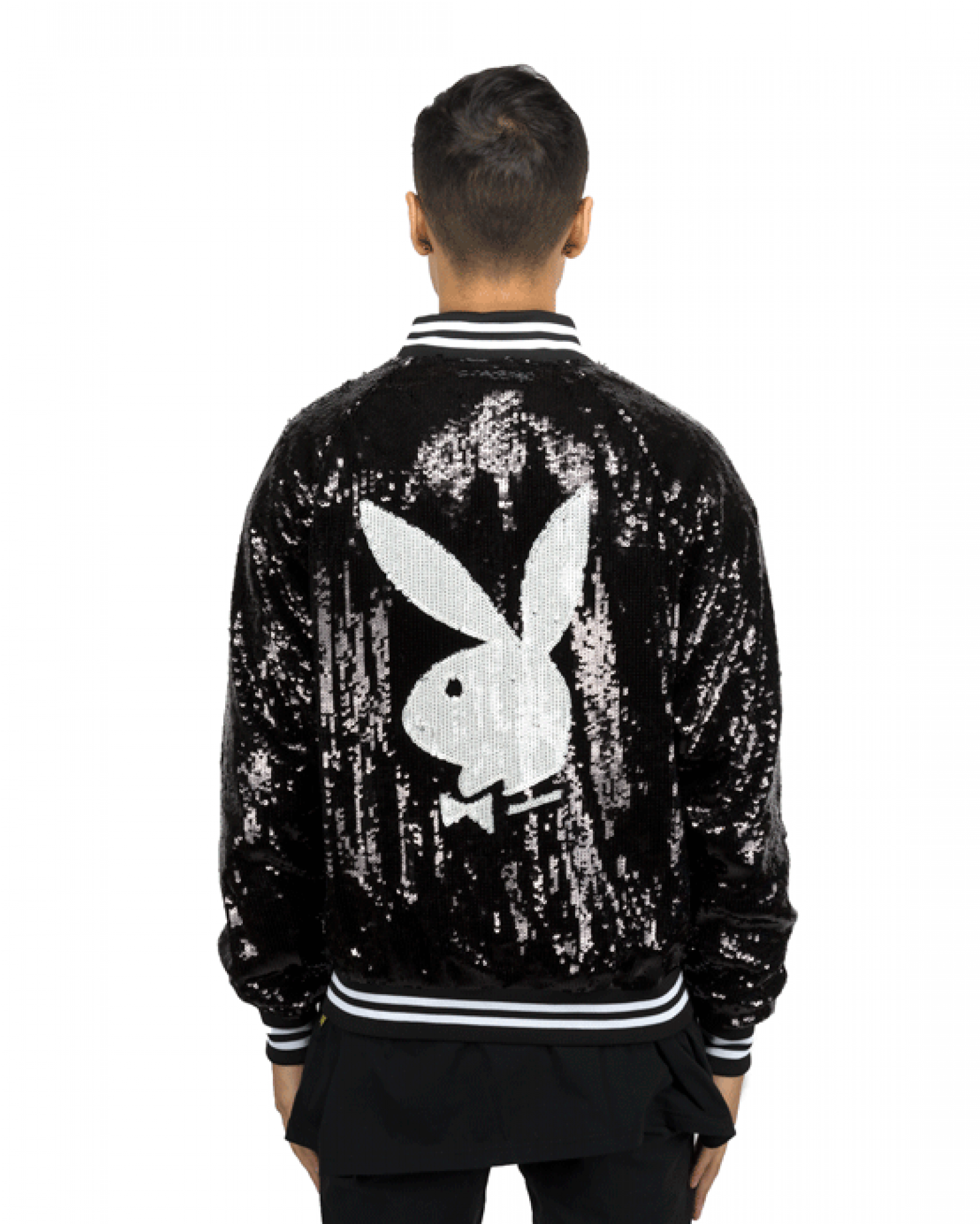 Joyrich X Playboy Bunny Sequin Varsity Jacket Black - Hare PNG with transparent background