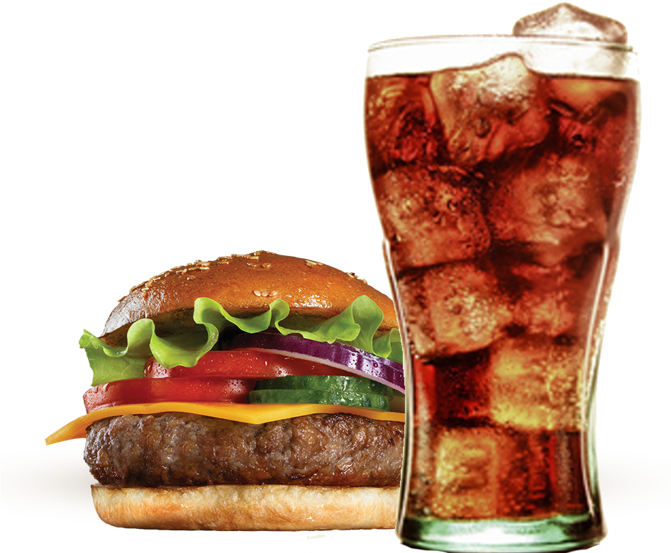 Juicy Burgerand Soda Glass PNG with transparent background