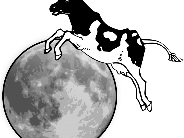 Jumping Cow Over Moon Illustration PNG with transparent background