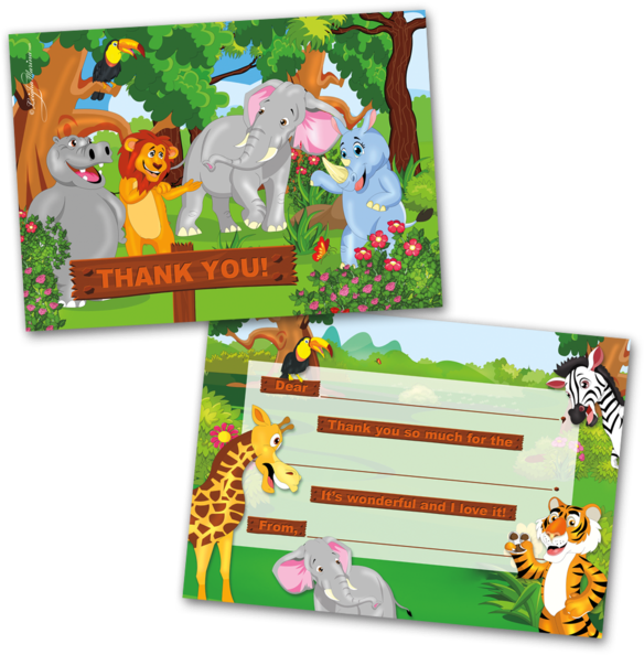 Jungle Animals Thank You Card PNG with transparent background