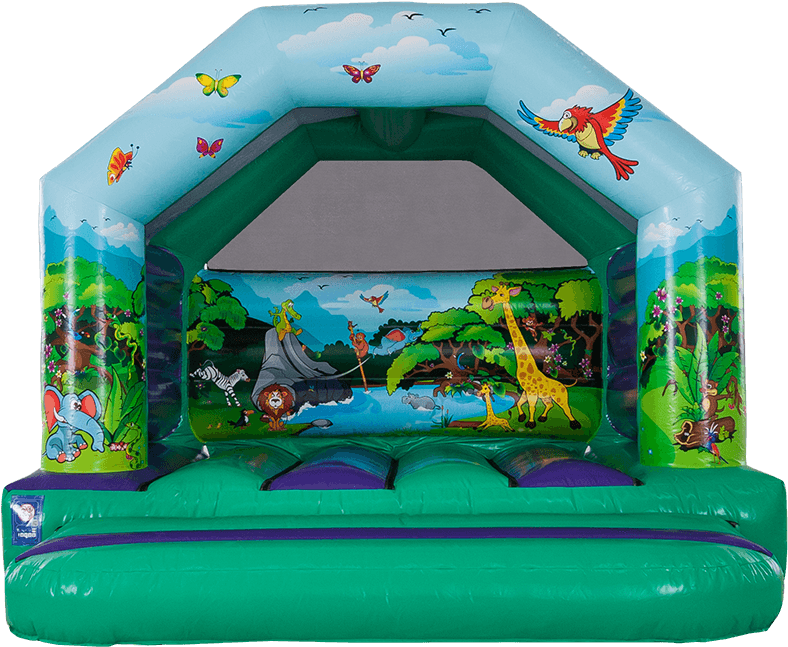 Jungle Themed Inflatable Bounce House PNG with transparent background