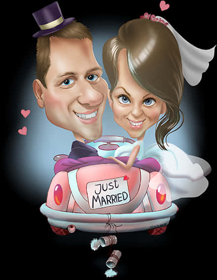 Just Married Caricature Couple