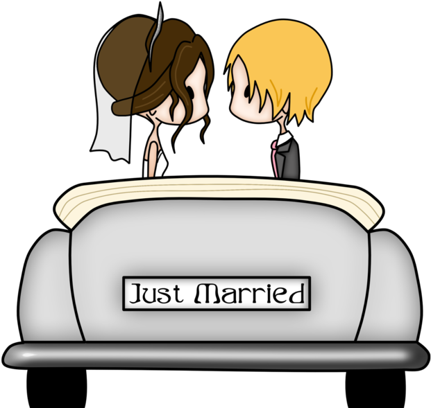 Just Married Cartoon Couple