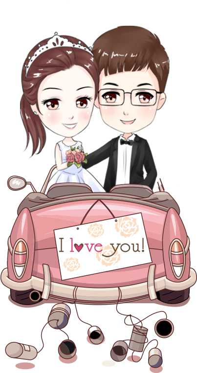 Just Married Couple Cartoon Car