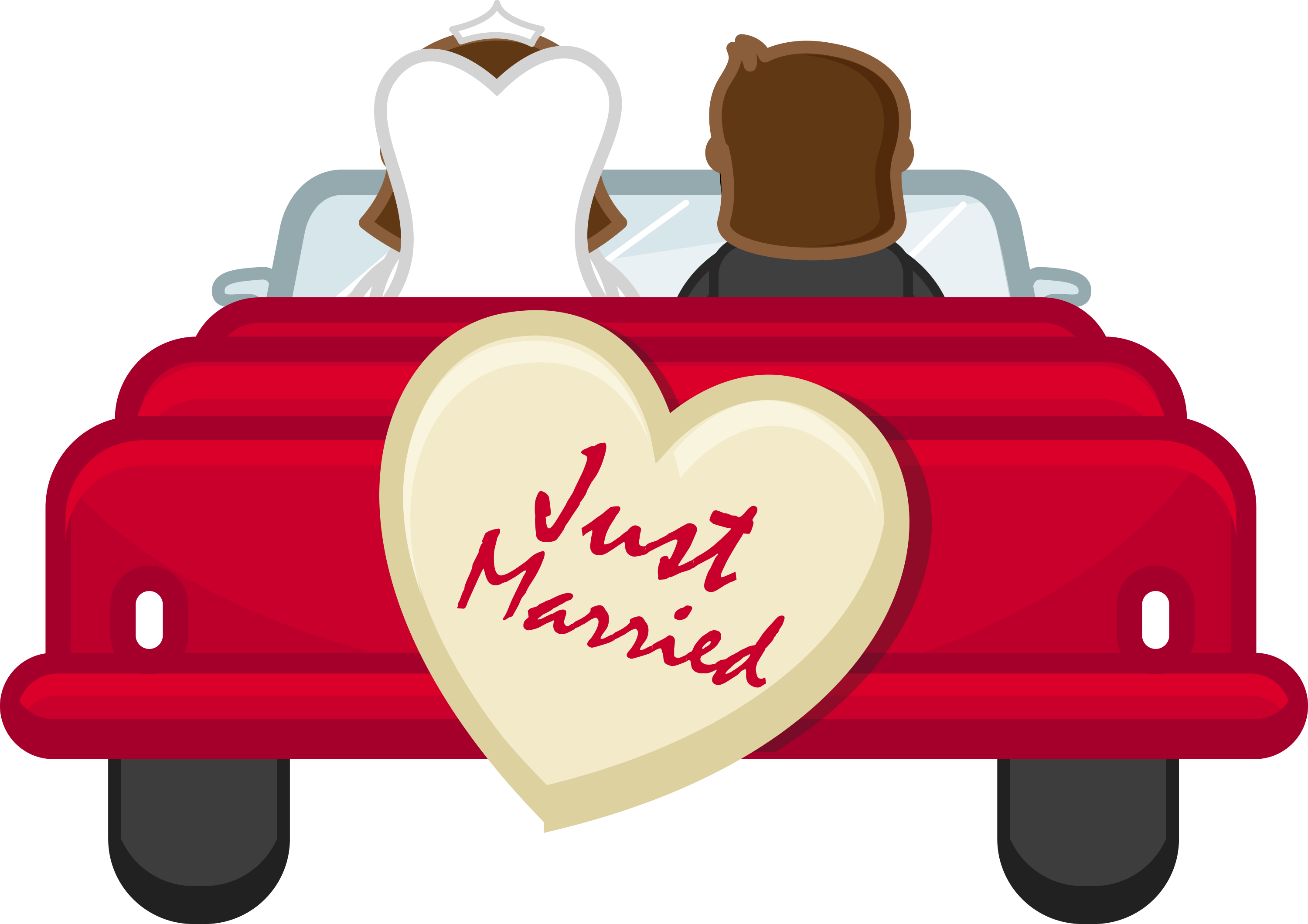 Just Married Couplein Red Car