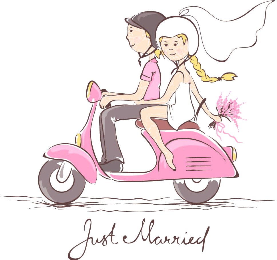 Just Married Coupleon Scooter