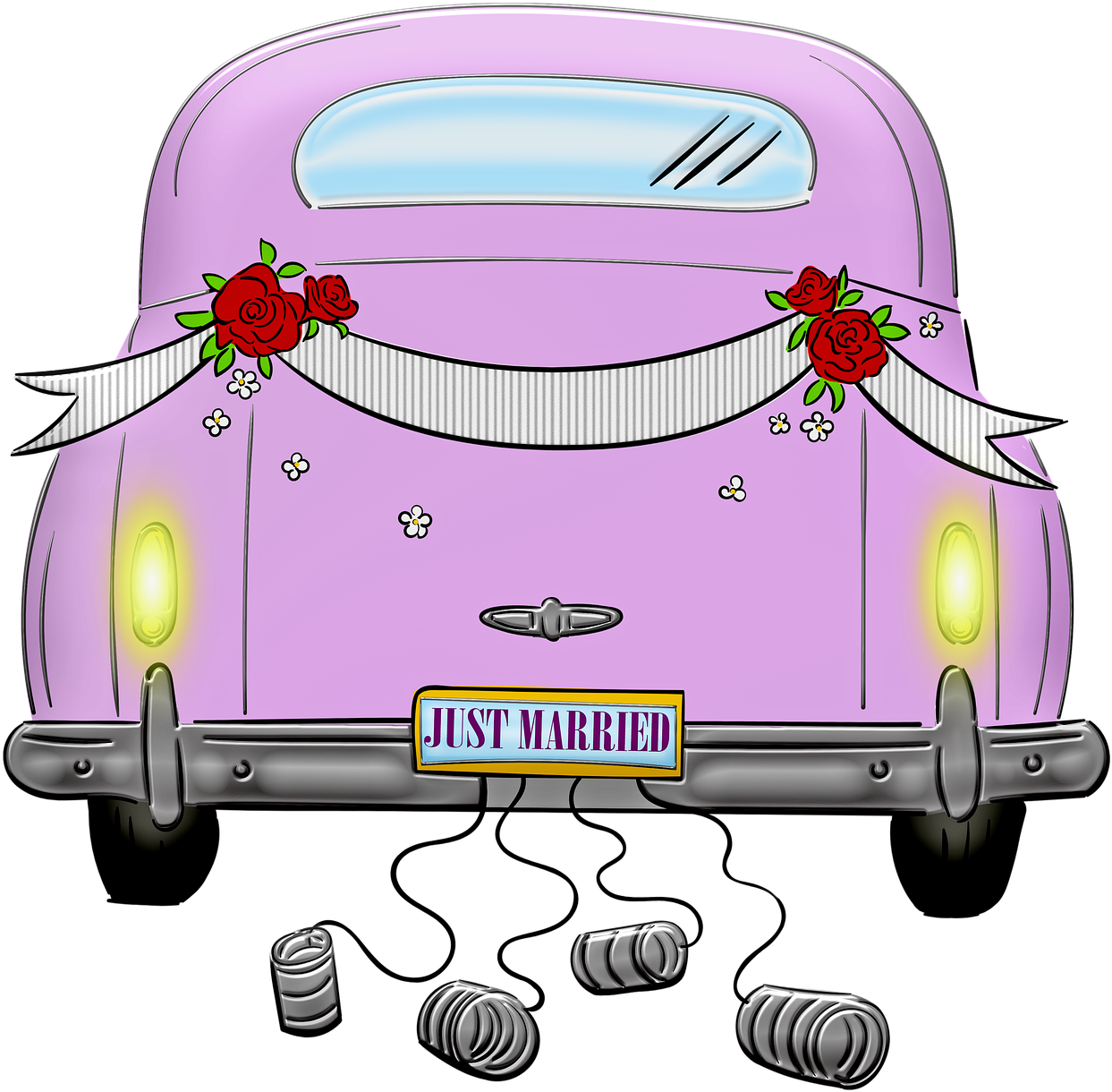 Just Married Vintage Car Illustration