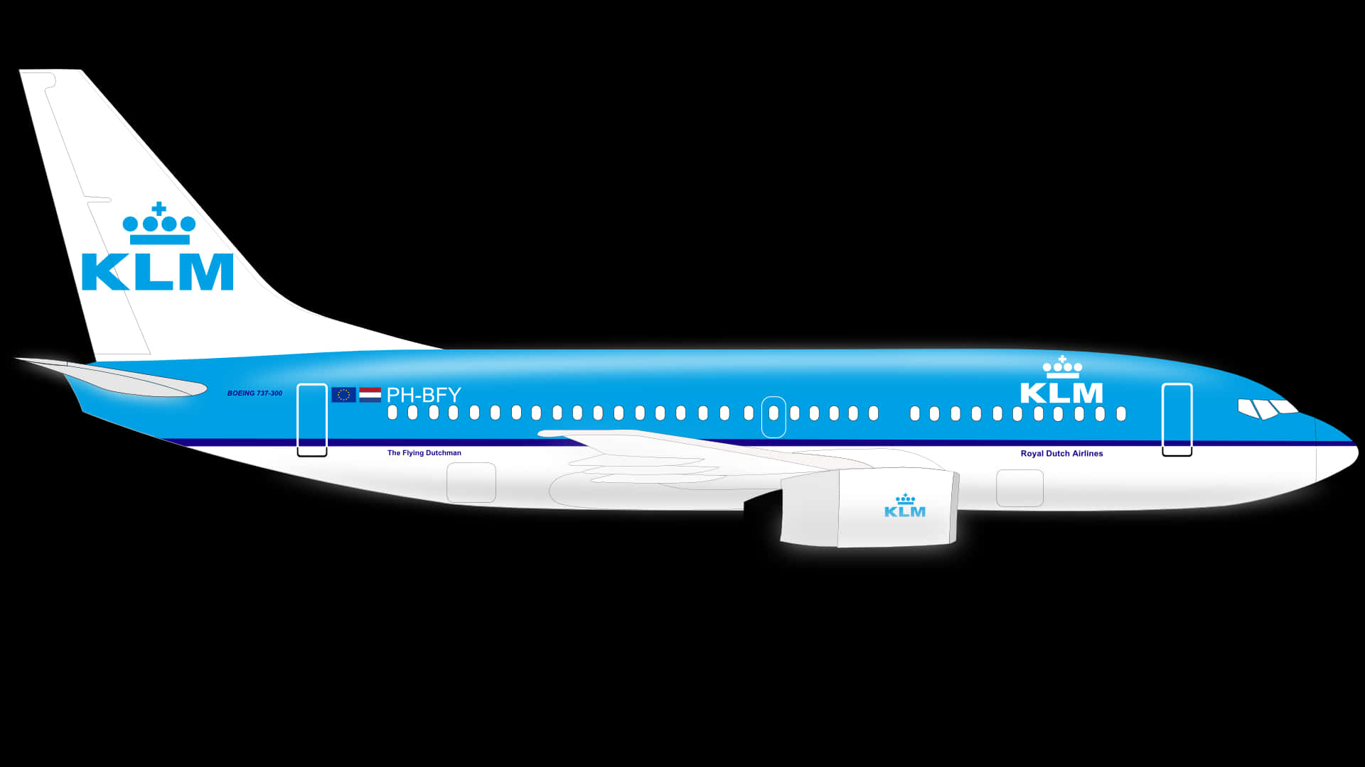 K L M Airplane Side View Graphic