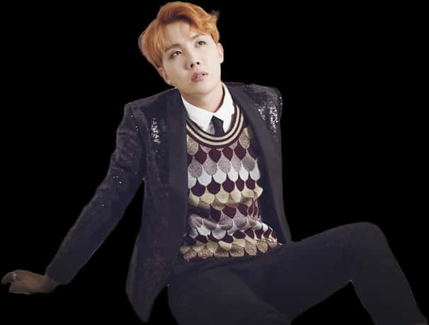 K Pop_ Artist_ Glitter_ Jacket_ Pose