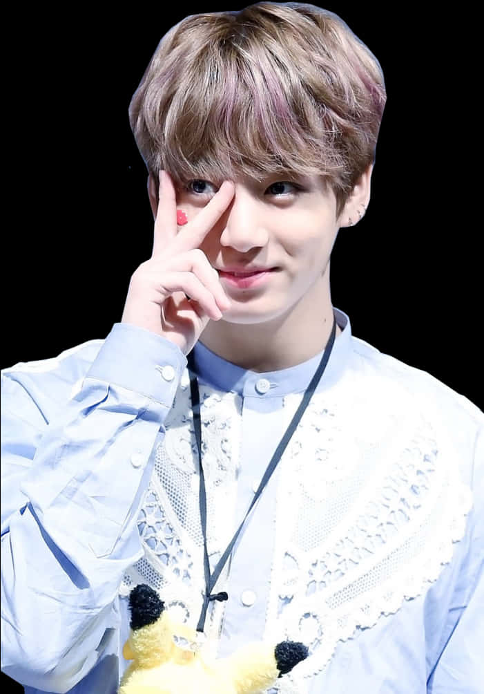 K Pop Star Peace Sign Gesture PNG with transparent background