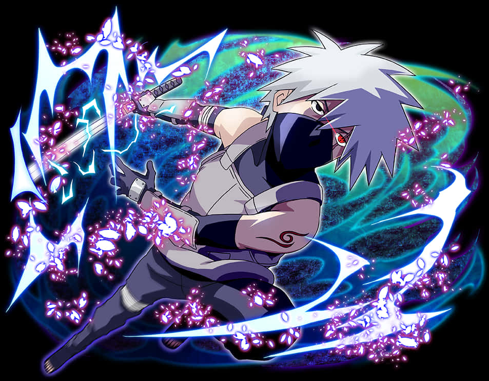 Kakashi Lightning Blade Anime Artwork PNG with transparent background