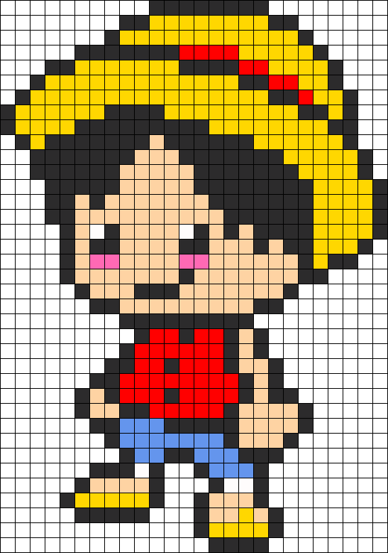 Kandi Patterns For Kandi Cuffs - Monkey D Luffy Pixel Art PNG with transparent background