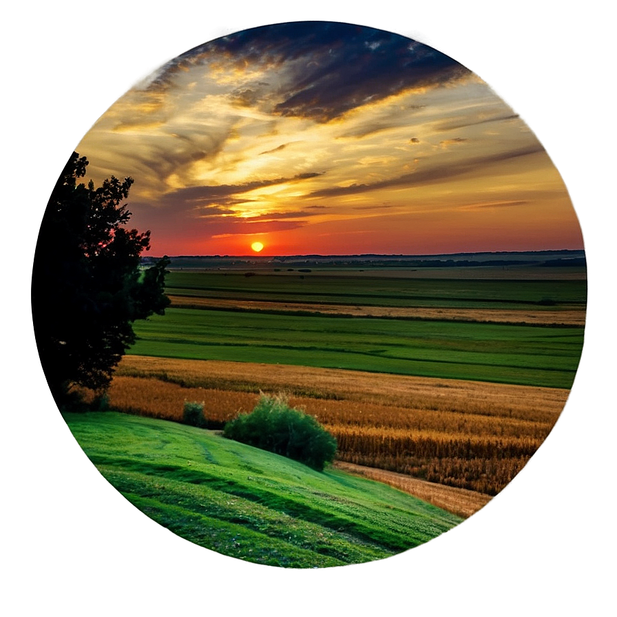 Kansas Sunset Over Farmland Png Dwo