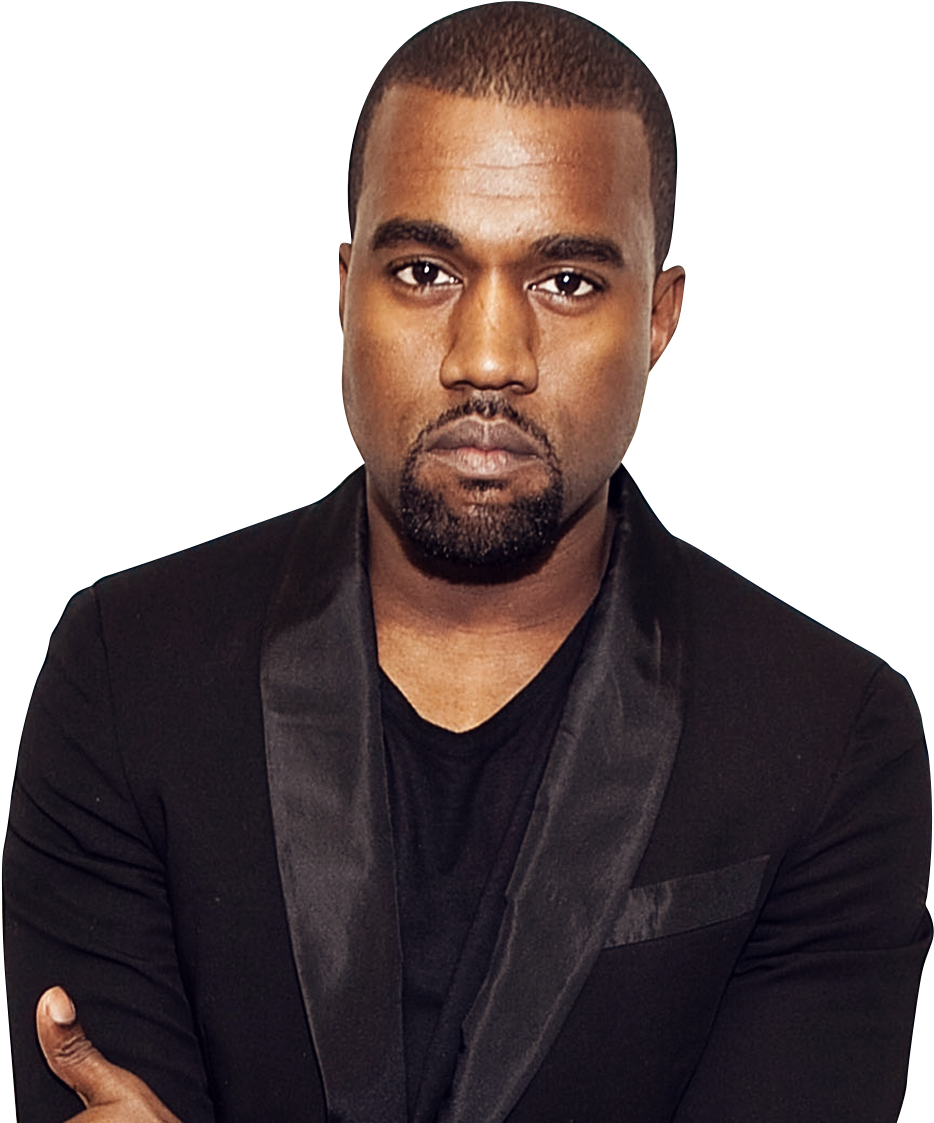 Kanye West Portrait Black Suit PNG image with a transparent background, free high-resolution download