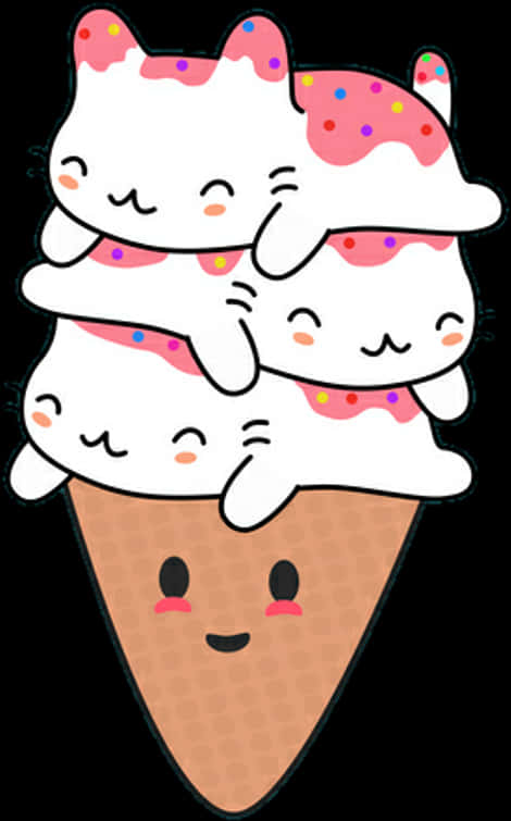 Kawaii Cat Ice Cream Cone PNG with transparent background
