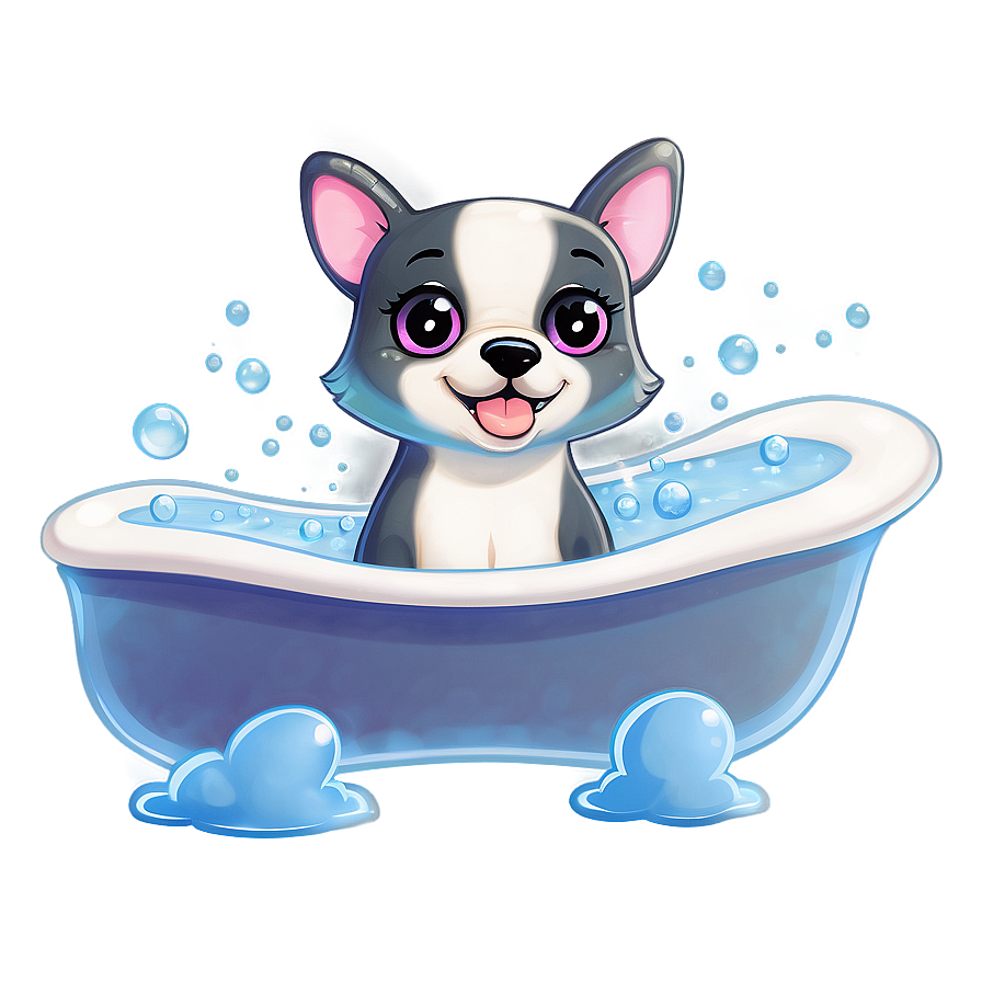 Kawaii Dog In A Bubble Bath Png Bir