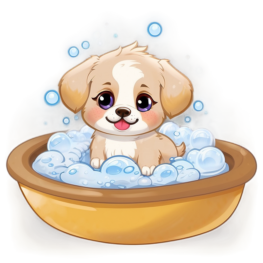 Kawaii Dog In A Bubble Bath Png Occ