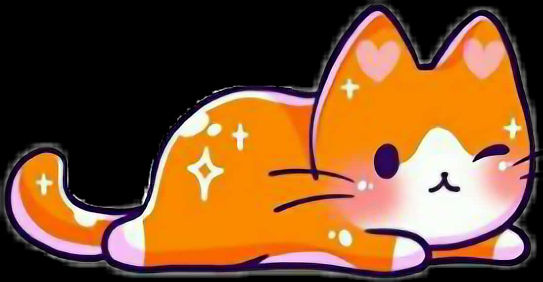 Kawaii_ Sparkling_ Orange_ Cat PNG with transparent background